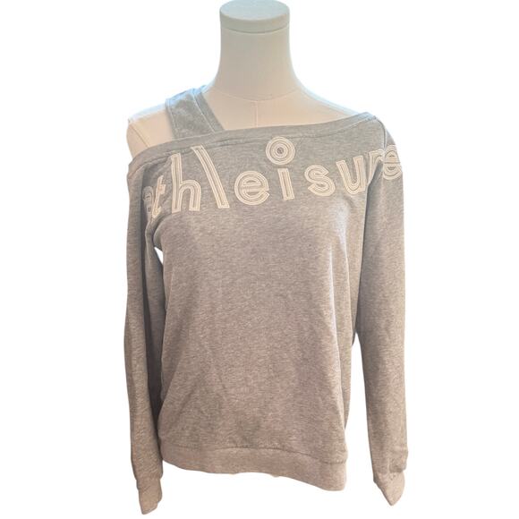 Pinko Gray Cutout Athleisure Off the Shoulder Sweatshirt Embroidered XS ($250) - Picture 4 of 8